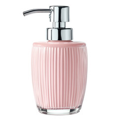 Obraz premium Pink lotion dispenser with chrome accents elegant bathroom decor isolated on white background