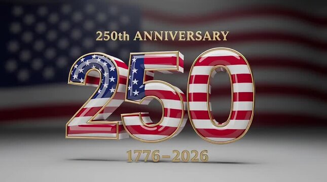USA 250th Anniversary Semiquincentennial Celebration 1776-2026 with American Flag Background
