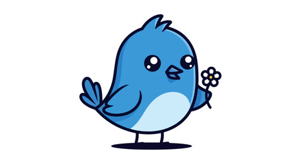 Obraz premium Cartoon bird holding flower vector illustration