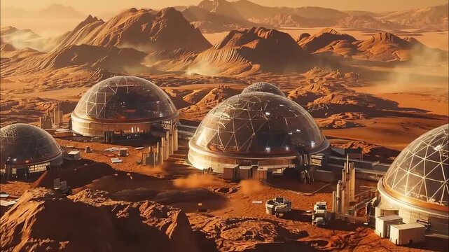 aerial view of human colony on Mars domes 4K Videos