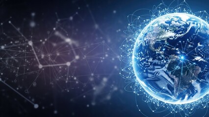 Obraz premium A globe with a network of connections against a dark background.