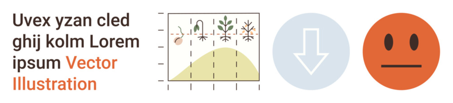 Business analytics, data presentation, download indicators, emotional analysis, decision-making tools, user interfaces. Graph with growth, download icon and neutral emotion face. Business analytics