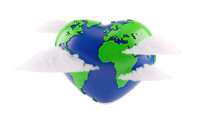 Heart-shaped Earth globe with clouds