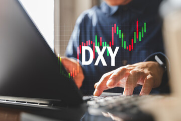 DXY US dollar index chart on laptop screen for forex trading and market analysis