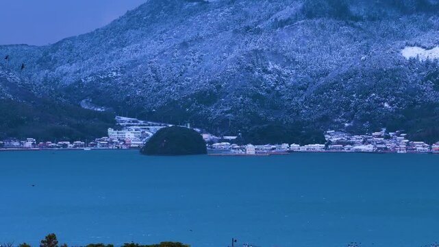 Freezing Winter Day over Oki Islands, Beppu Port on Nishinoshima in Background