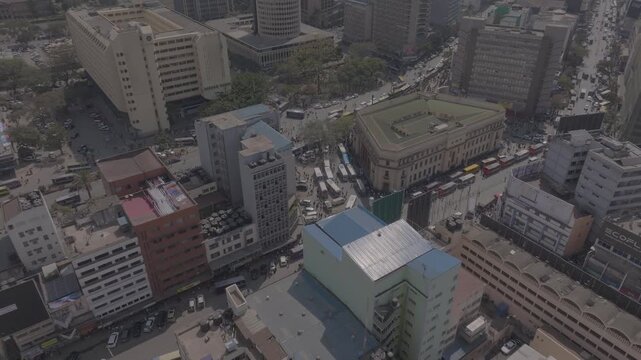 Aerial view of Archives stage in Nairobi city streets Kenya