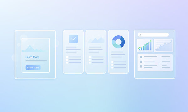 Modern business analytics dashboard ui design with data charts graphs statistics cards and glassmorphism interface for saas fintech marketing performance web application