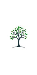 Stylized minimalist tree icon on white background, representing nature and growth,  leaf,  branch