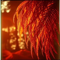 Sun-kissed fronds unfurling in sepia light, a whisper of forgotten forests ,  soft focus,  botanical