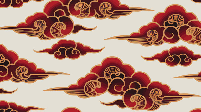 Seamless vector pattern with traditional chinese auspicious clouds repeating background illustration