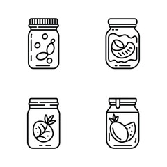 Set of four jars with different fruits and ingredients