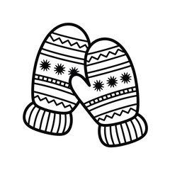 Pair of winter mittens with snowflake pattern