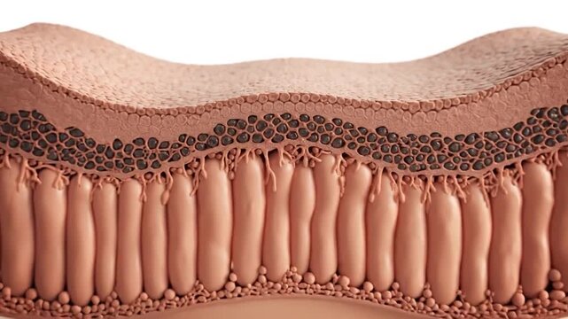 Microscopic view of skin layers with pigment cells