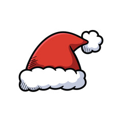 Red santa hat with white trim on white background