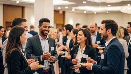 A smiling team of diverse businesspeople and executives engage in a collaborative meeting and presentation within a modern office conference room using a computer for teamwork