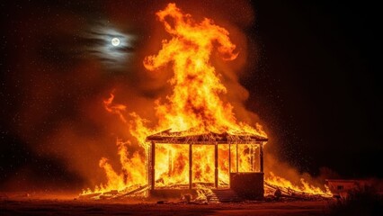 A warm fire burning in the fireplace casts a cozy light as the red flames flicker with intense heat and a gentle glow during a quiet night at home