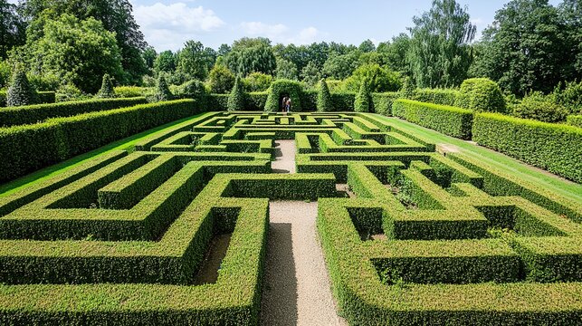 privet. Classical garden maze formed by tall, elegant privet hedges. real-estate listings, architecture portfolios, designed for interior renovation comparisons for interiors.