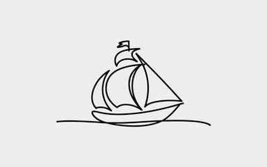 Single line art illustration of a classic sailing ship at sea © StockSynergy