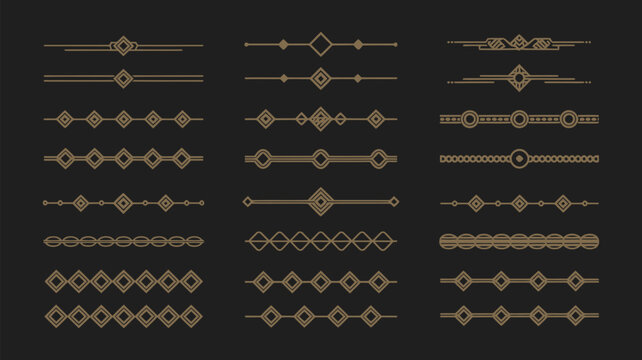 Gold retro art, vintage 1920s art deco decorative borders, elegant minimal golden frames, header dividers and creative template illustration.