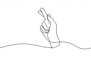 Minimalist one line drawing of a hand with crossed fingers for luck © StockSynergy