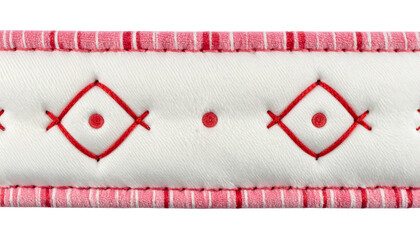 Naklejka premium Close-up of a padded, white surface with red stitched diamond pattern and striped border