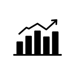 Minimal solid black vector icon of increasing graph, upward arrow.