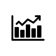Minimal solid black vector icon of increasing graph, upward arrow.