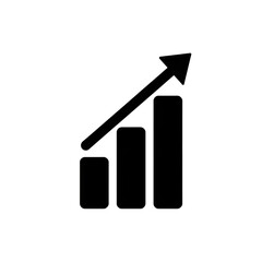 Minimal solid black vector icon of increasing line graph with upward arrow.