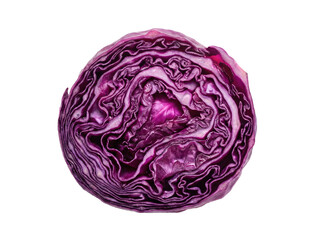 Fresh organic red cabbage isolated on white background provides a healthy raw vegetable ingredient for salad with a macro closeup of its vibrant purple leaf texture