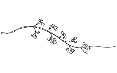 Single line drawing of a berry branch for minimalist nature and autumn seasonal designs © StockSynergy