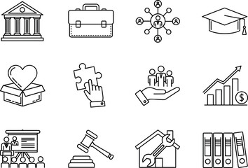 Business and professional line icons set for corporate services vector