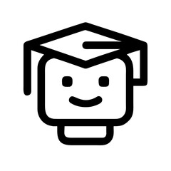 Online learning AI tutor icon, merging graduation cap and chatbot, minimal UI style for education technology on white background.