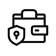 Digital wallet security icon, representing fintech and protection, clean modern flat style with lock and shield on white background.