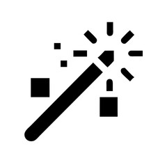 AI content creation magic wand icon, pixel sparks, modern flat design for creative technology concept on white background.