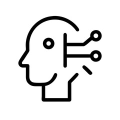 AI personal assistant icon, human head with sound waves and circuits, minimal flat design for modern tech concept.