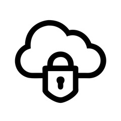 Cloud data protection icon, cloud with lock and shield, minimal flat vector for cybersecurity concept.