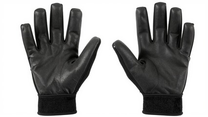 Obraz premium Two black leather work gloves shown from the palm side with ribbed cuffs