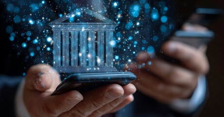 Technology and business finance concept, Businessman touching icon online banking and icon network connection, online payments, shopping and digital technology on virtual screen, global business