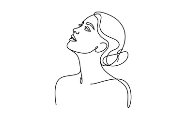 Continuous Line Drawing of a Woman Face Looking Up Peacefully