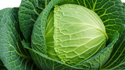 Fototapeta premium A crisp head of cabbage surrounded by its vibrant green leaves