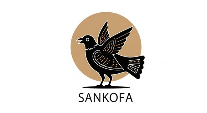 Sankofa bird logo with brown circle background