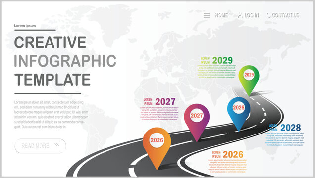 Creative roadmap infographic timeline with location pins for business planning