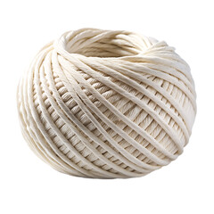 Rolled Ball Of White Cotton String With Loose Fibers Isolated On Transparent Background