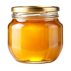 Glass Jar Filled With Honey With Golden Reflections Isolated On Transparent Background