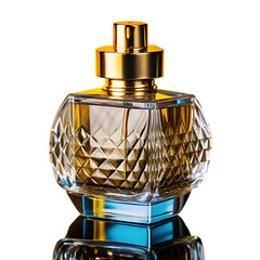 Transparent Glass Perfume Bottle With Gold Cap Isolated On Transparent Background