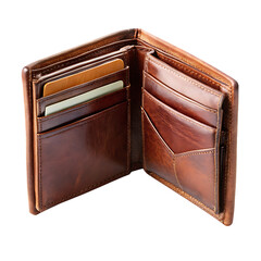 Leather Wallet Slightly Open Showing Card Slots Isolated On Transparent Background