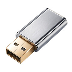 Metallic USB Flash Drive With Cap Removed Isolated On Transparent Background