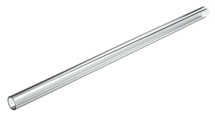 Clear glass tube, cylindrical, with open ends, set against a black background