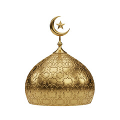 Golden Mosque Dome with Crescent and Star for Ramadan Eid Mubarak Celebrations