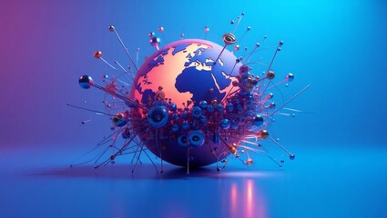 Abstract planet earth with interconnected metallic spheres and wires globe technology